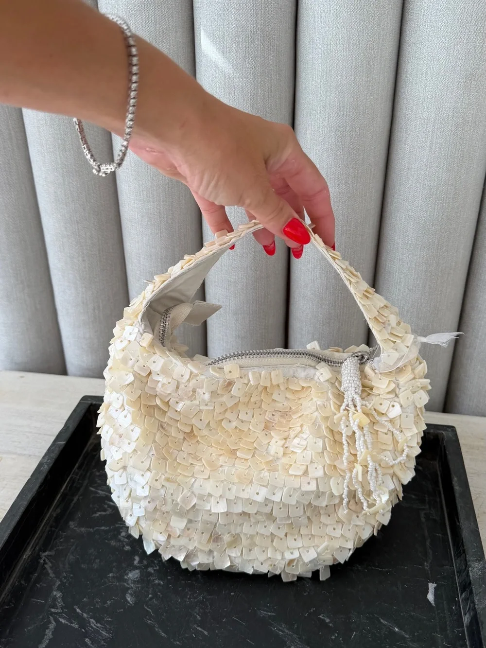 Cream Sequin-Embellished Shoulder Bag - Women